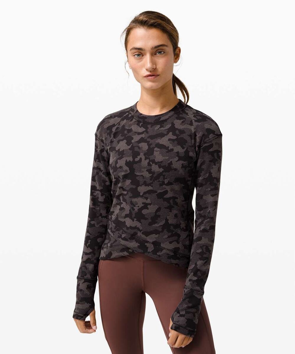 Lululemon Close to Crossing Shirt Women's 4 Gray Heritage Camo Long Sleeve Rulu
